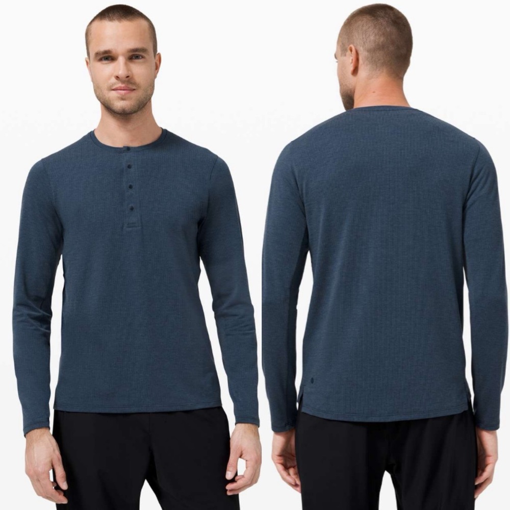 Lululemon Reinstate Long Sleeve Henley Top Heathered True Navy Blue